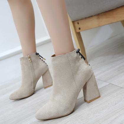 Lace Up Autumn And Winter Pu Leather Ankle Boots