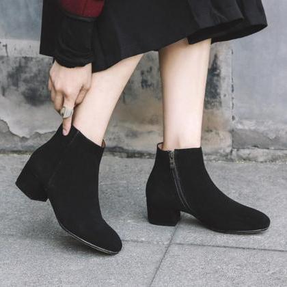 Chic Side Zip Low Heel Ankle Boots ..