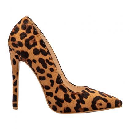 Chic Brown Leopard Print Pointed Toe High Heels..