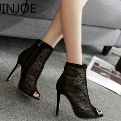 Sexy Black Lace High Heels Peep Toe Fashion..