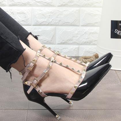 Rivet High Heels Pointed Toe Fashion Shoes