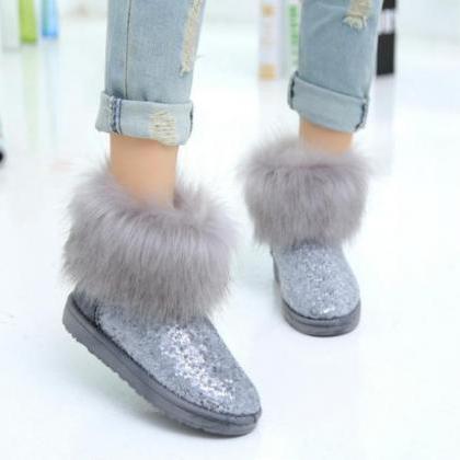 Winter Faux Fur Sequin Ankle Boots ..