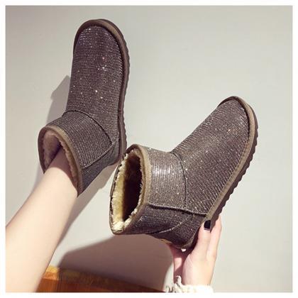 Classy Warm Faux Fur Bling Winter Ankle Boots