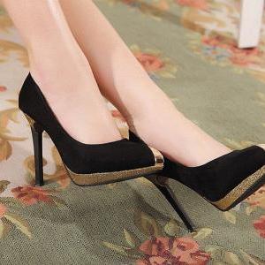 shiny black high heel shoes