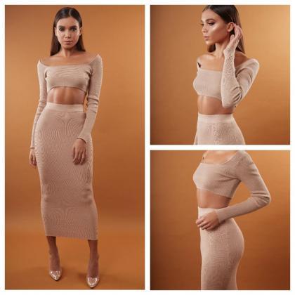 Two Pieces Set Women Off Shoulder Top And Skirt..