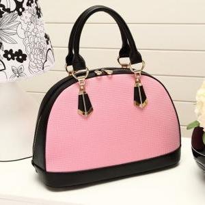 Cute Pink Color Block Hand Bag