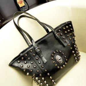 Rivets Skull Design Black Hand Bag