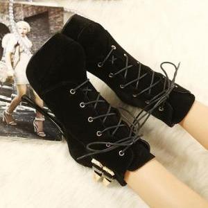 Black Platform High Heels Ankle Boots
