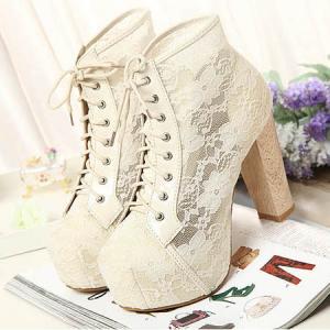 Beautiful Lace Detail Chunky Heel Ankle Boots