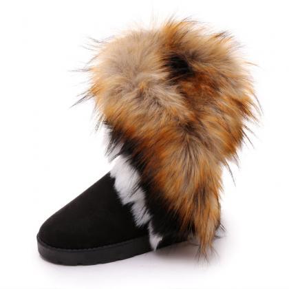 Black Faux Fur Design Boots