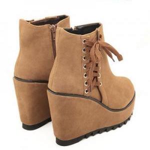Cute 3 Colors Wedge Heels Ankle Boots