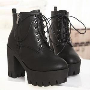 Street Style Black Chunky Heel Boots