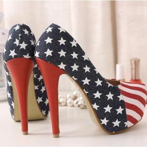 Stars And Stripes High Heel Shoes