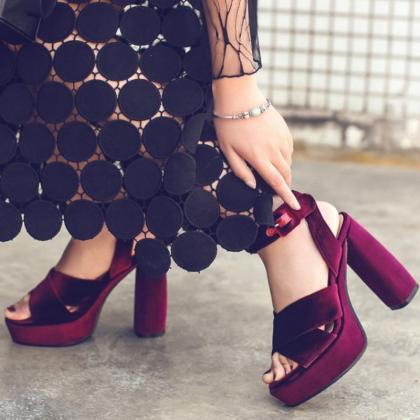 Velvet Peep Toe Stylish Platform Sandals