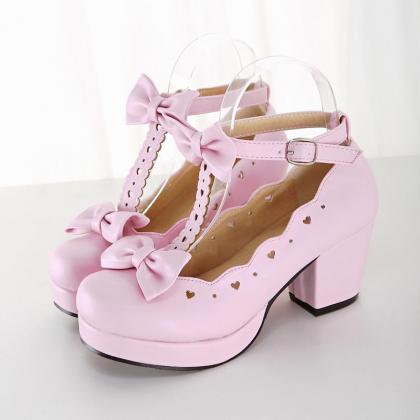 Cute Bow Knot Ankle Strap High Heels Shoes