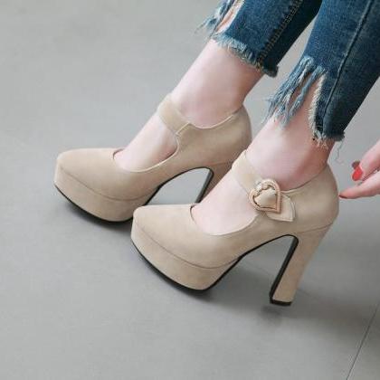 Heart Charmed Ankle Strap High Heels Shoes
