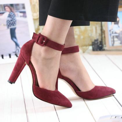 Wine Red And Black Classy Pointed Toe Pumps