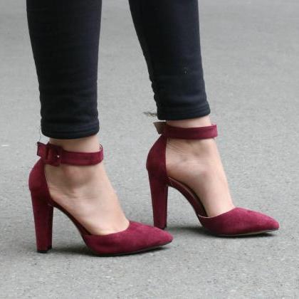 Wine Red And Black Classy Pointed Toe Pumps