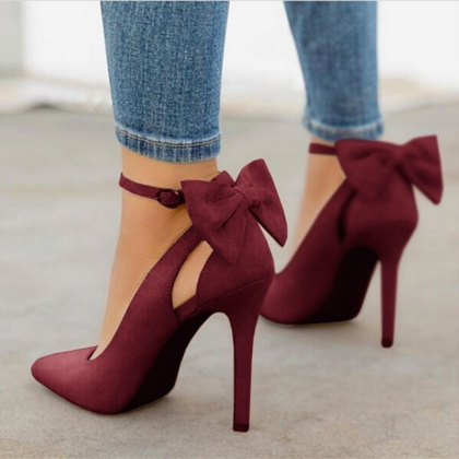 Chic Pointed Toe High Heels Shoes With Bow