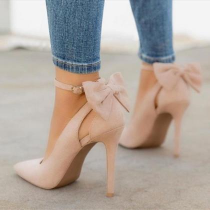 Chic Pointed Toe High Heels Shoes With Bow