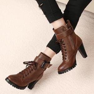Brown Chunky Heel Ankle Boots