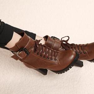 Brown Chunky Heel Ankle Boots