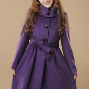 Cute Purple Cashmere Long Coat