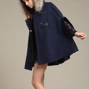 Navy Blue Faux Fur Coat