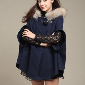 Navy Blue Faux Fur Coat