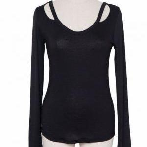 Black Off Shoulder Long Sleeve Sexy Top on Luulla