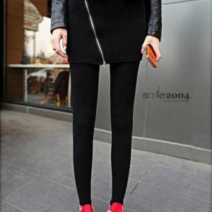Side Zipper Design Black Fashion Leggings