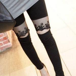 Black Lace Detail Slim Fit Leggings