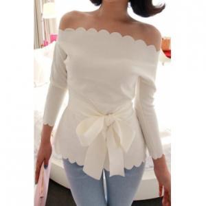 White Scallop Detailed Off-the-shoulder Long..