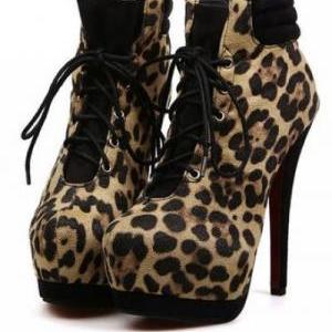 Euro Fashion Leopard Print High Heel Boots