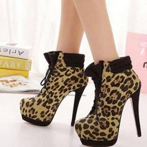 Euro Fashion Leopard Print High Heel Boots