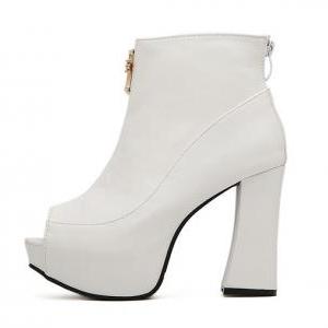 white chunky heel boot