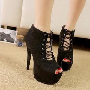 black patent peep toe heels