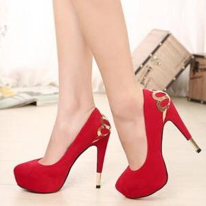 Red Metal Design High Heel Fashion Shoes