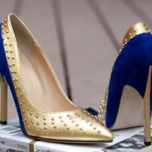 Stylish Rivets Design Pointed Toe High Heel Shoes