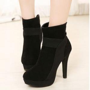 Elegant Bandage Style Black High Heel Boots