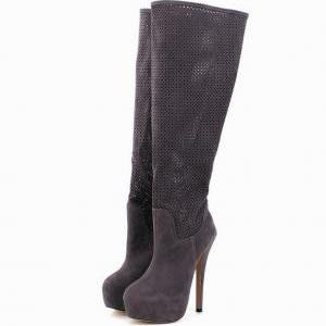gray high heel boots