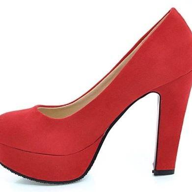 Red Suede High Heels Fashion Shoes