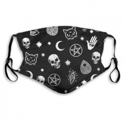 Black Moon Cat Skull Printed Washable And Reusable..