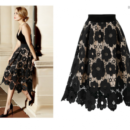 Elegant Lace Floral Midi Skirts