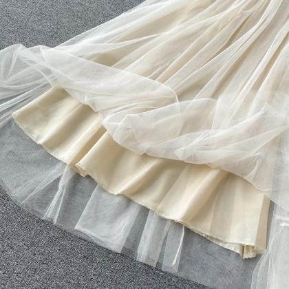 Elegant Ruffled Mesh Lace Long Dress