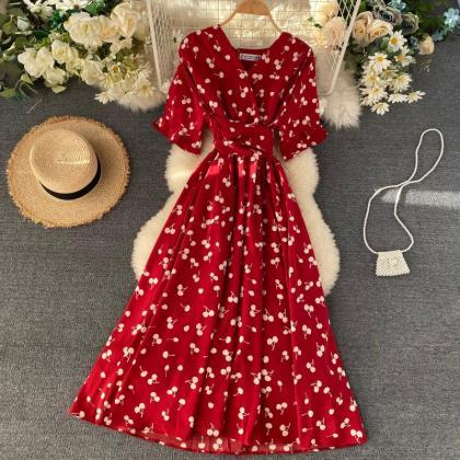 Cherry Print Vintage Style Summer Dress