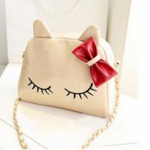 Cute White Bow Knot Design Kitty Hand Bag