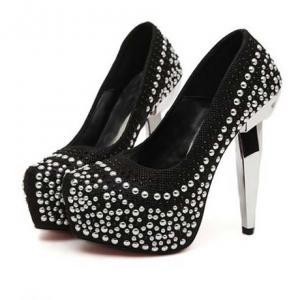 Luxury Studded Black High Heel Fashion Shoes