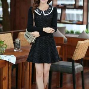 Adorable Black Lace Detail Doll Collar Dress on Luulla