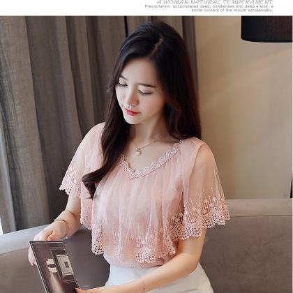 Pretty Purple And Pink Summer Lace Blouse